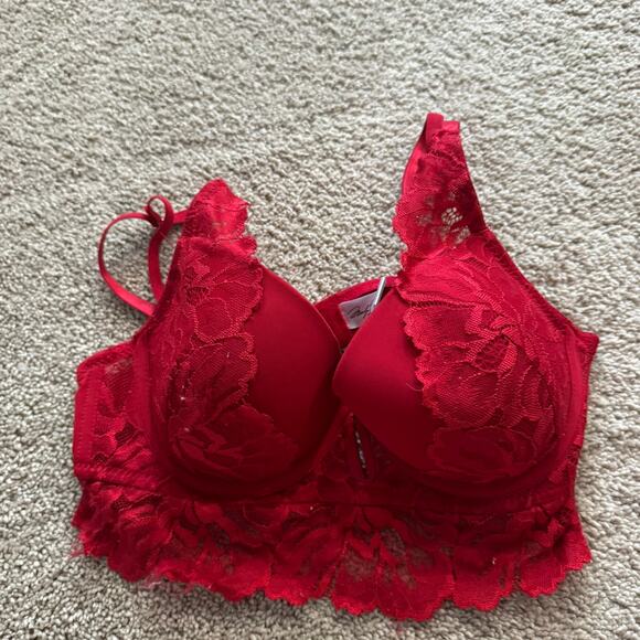Marilyn Monroe Longline Padded Underwire Bra w/ Red Lace Women's Size 34C - Picture 1 of 7